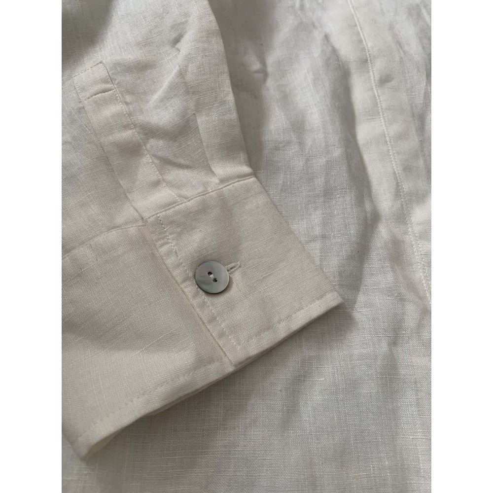 Flax Linen Button Down Shirt Womens Medium Cream Hidden Placket Coastal Grandma - Picture 10 of 10